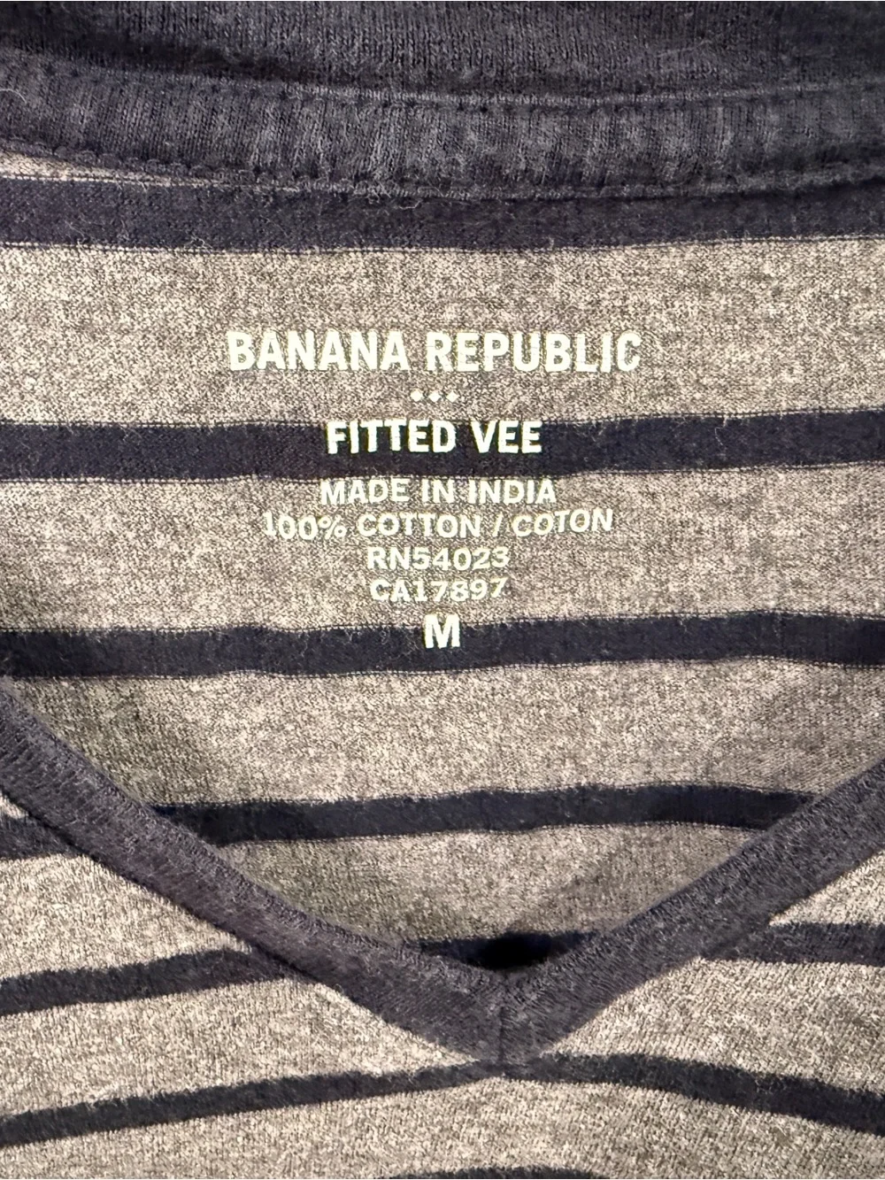 Banana Republic Men’s Striped V-Neck Tee in Gray and Navy